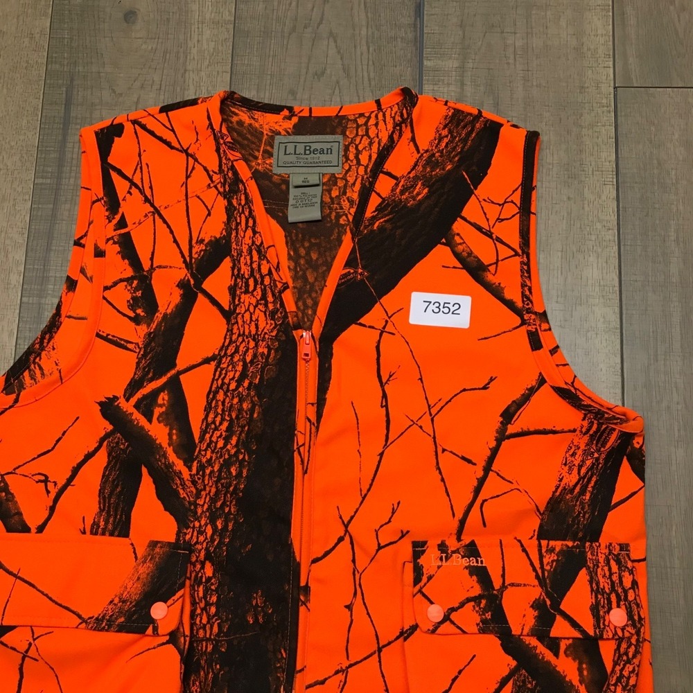 Vintage L.L. Bean Vest Mens M Blaze Orange Camo Realtree Hardwoods Blaze Hunting - Picture 11 of 11